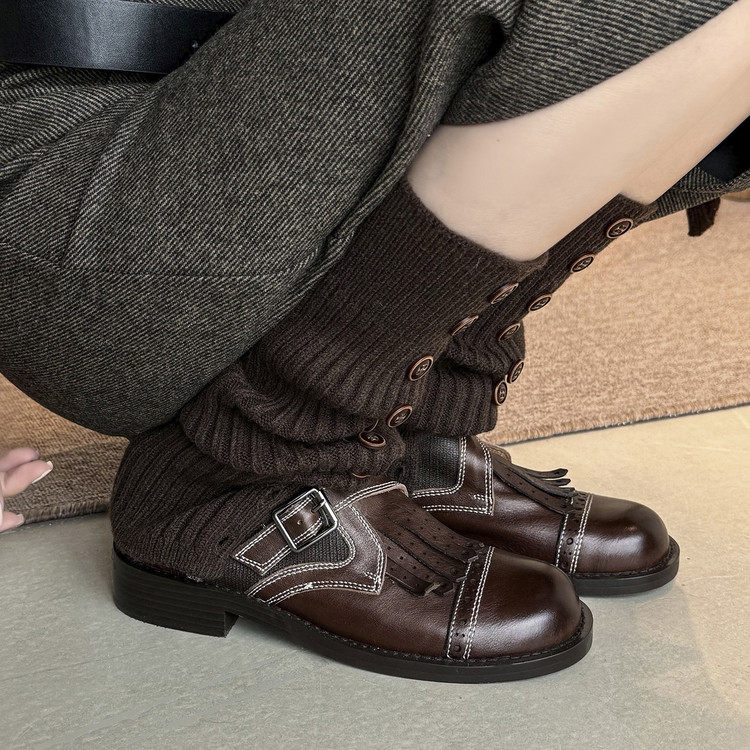 欧美2026年春季新款真皮圆头平底单鞋女时尚百搭一脚蹬平底鞋,女鞋,深口单鞋,淘宝优惠券,粉丝福利购,淘宝优惠卷