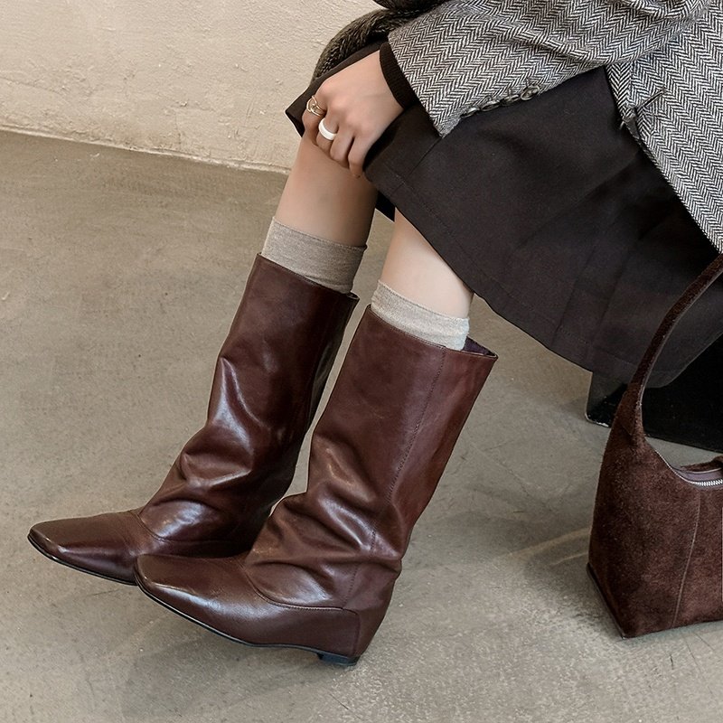 靴子女2025新款裤筒靴大筒围美拉德复古西部牛仔靴中筒靴长靴,女鞋,时装靴,淘宝优惠券,粉丝福利购,淘宝优惠卷