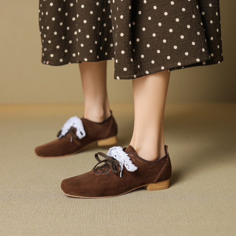 芭蕾风蕾丝系带高跟鞋女2026春季真皮法式复古方头粗跟单鞋子,女鞋,深口单鞋,淘宝优惠券,粉丝福利购,淘宝优惠卷