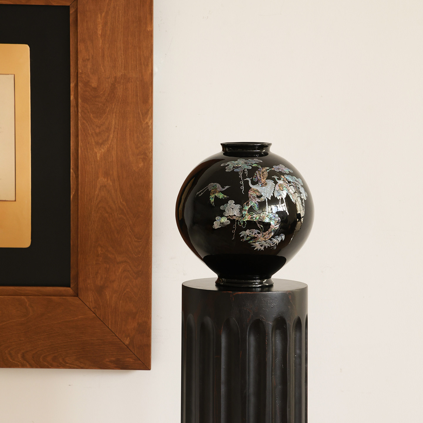 松涛鹤影非遗螺钿瓶可水培的花器