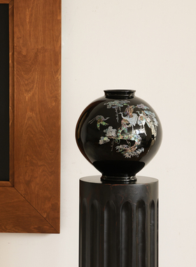 形上藏品螺钿花瓶“松涛鹤影”东方奢华手工非遗艺术花器水培摆件