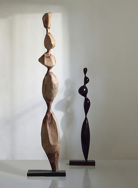 形上侘寂风实木雕塑橱窗装饰玄关客厅茶室几何柱子大型落地摆件