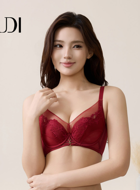 露迪尚品透气蕾丝网纱边舒适文胸记忆钢红色B杯LDA260083