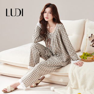 露迪尚品女士舒适纯棉格子家居服睡衣套装LDC257317