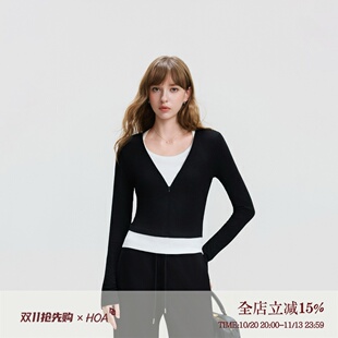 HOA小众设计真两件针织上衣女春秋季新款修身显瘦百搭背心两件套