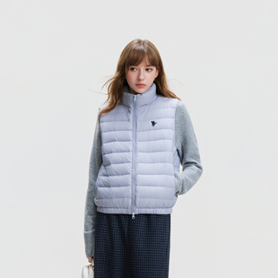 HOA简约刺绣天空蓝白鸭绒马甲羽绒服女秋冬2026新款加厚保暖外套