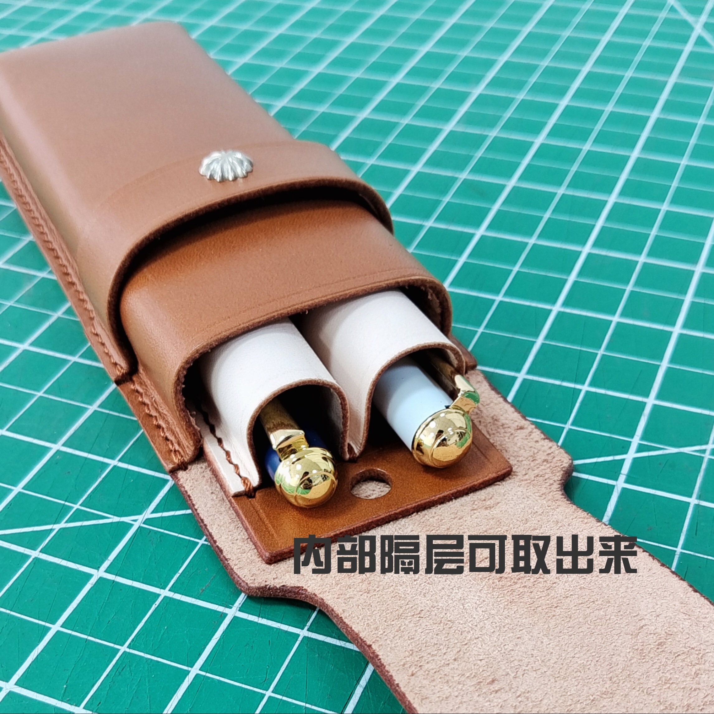 真皮笔袋纯手工制作植鞣头层牛皮双笔位钢笔收纳包特价包邮