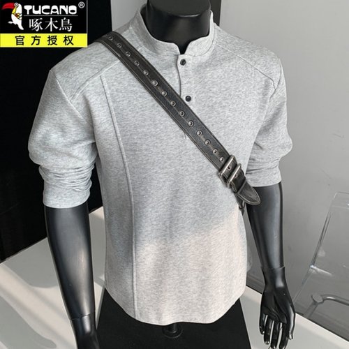 啄木鸟立领卫衣男秋冬季亨利领