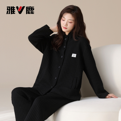 雅鹿纯棉睡衣女款秋冬2025新款加厚保暖可外穿出门开衫家居服套装