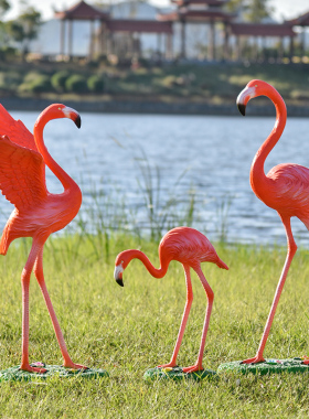 玻璃纤维彷真火烈鸟雕塑户外园林景观庭院水池造景婚礼橱窗装饰摆