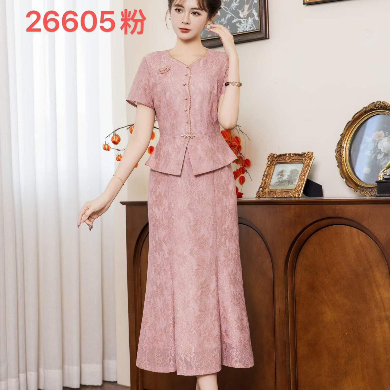 专柜秀丽华服2026春夏妈妈装气质假两件中老年喜婆婆婚宴装礼服