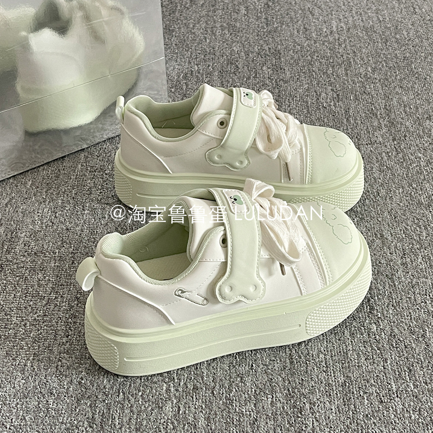 鲁鲁蛋 增高厚底小白鞋女鞋2026新款魔术贴板鞋子可爱小狗面包鞋,女鞋,休闲板鞋,淘宝优惠券,粉丝福利购,淘宝优惠卷