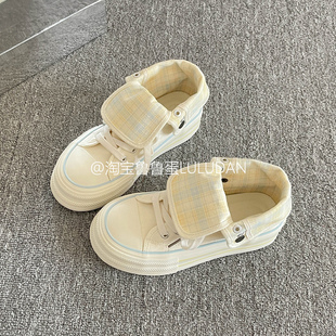 鲁鲁蛋 韩系厚底帆布鞋女款2026新款春秋休闲鞋百搭小白鞋高帮鞋