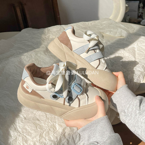 鲁鲁蛋 韩系鞋子板鞋女款2026新款春款百搭鞋子厚底小白鞋面包鞋