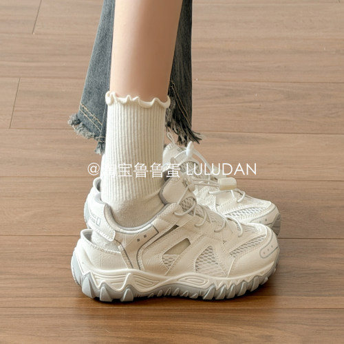 鲁鲁蛋网鞋女透气网面运动鞋女款2026巨好看的鞋子夏季厚底小白鞋