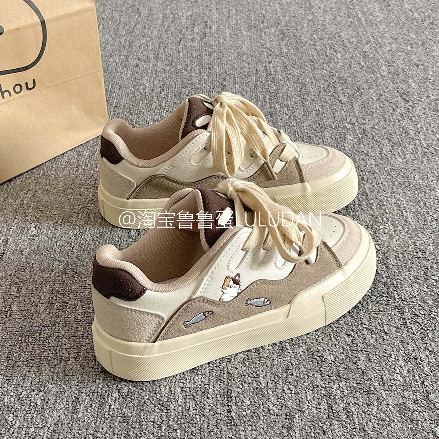 鲁鲁蛋厚底小白鞋女款2025新款春秋面包鞋子女鞋百搭学生休闲板鞋