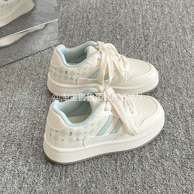 鲁鲁蛋韩系小众板鞋女款2025新款厚底小白鞋子女鞋百搭学生面包鞋