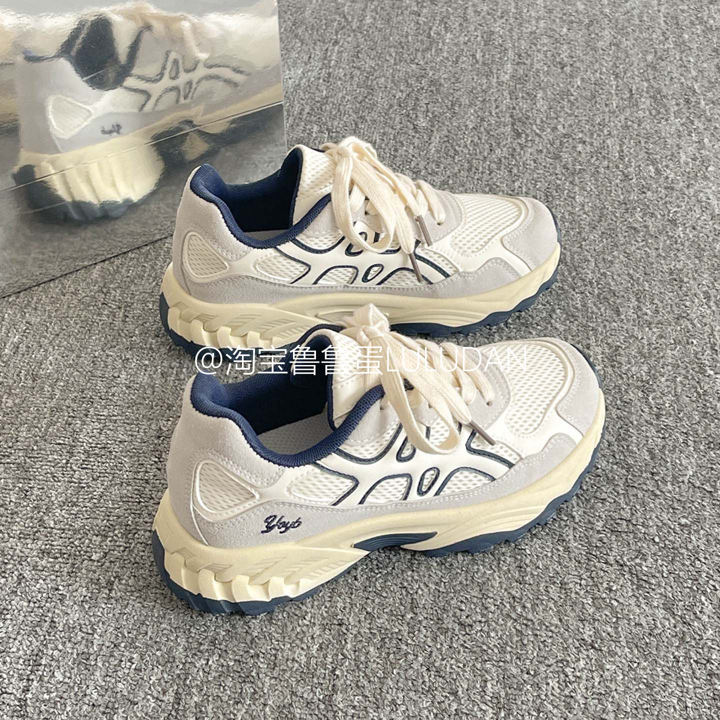 鲁鲁蛋网面厚底老爹鞋子女2025新款爆款秋季女鞋小白鞋休闲运动鞋