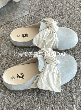 鲁鲁蛋 懒人一脚蹬勃肯鞋半拖鞋女外穿2026新款春季蝴蝶结包头鞋