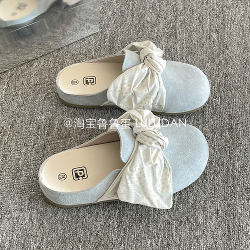 鲁鲁蛋 懒人一脚蹬勃肯鞋半拖鞋女外穿2026新款春季蝴蝶结包头鞋