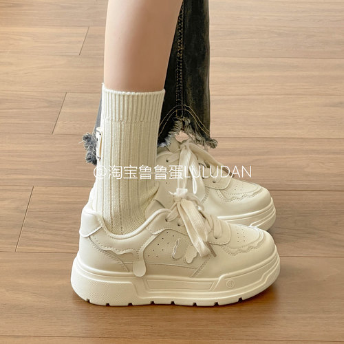 鲁鲁蛋 小众不撞款板鞋女款2026新款春秋厚底小白鞋百搭面包鞋子