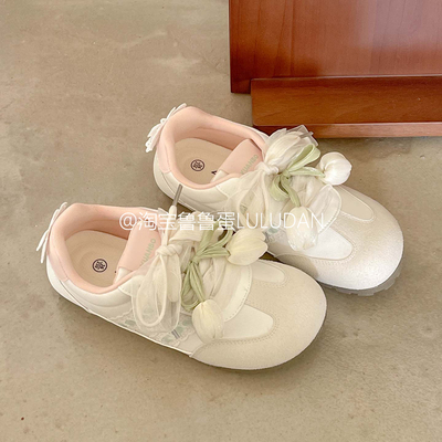 鲁鲁蛋 复古德训鞋子女2025新款爆款夏季薄底运动鞋郁金香小白鞋