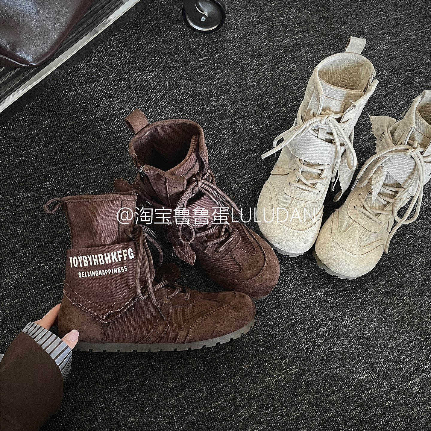 鲁鲁蛋英伦风马丁靴女款2025新款爆款复古帆布徒步登山靴休闲短靴