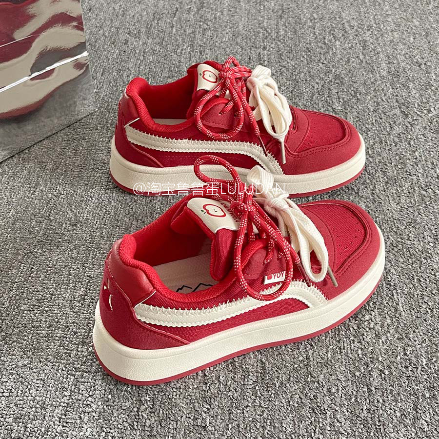 鲁鲁蛋 小众韩系休闲板鞋女款2025新款春秋厚底小白鞋百搭面包鞋