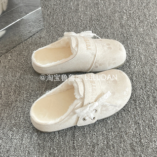 鲁鲁蛋 冬季穆勒包头半拖女鞋外穿2025新款保暖加绒二棉鞋勃肯鞋
