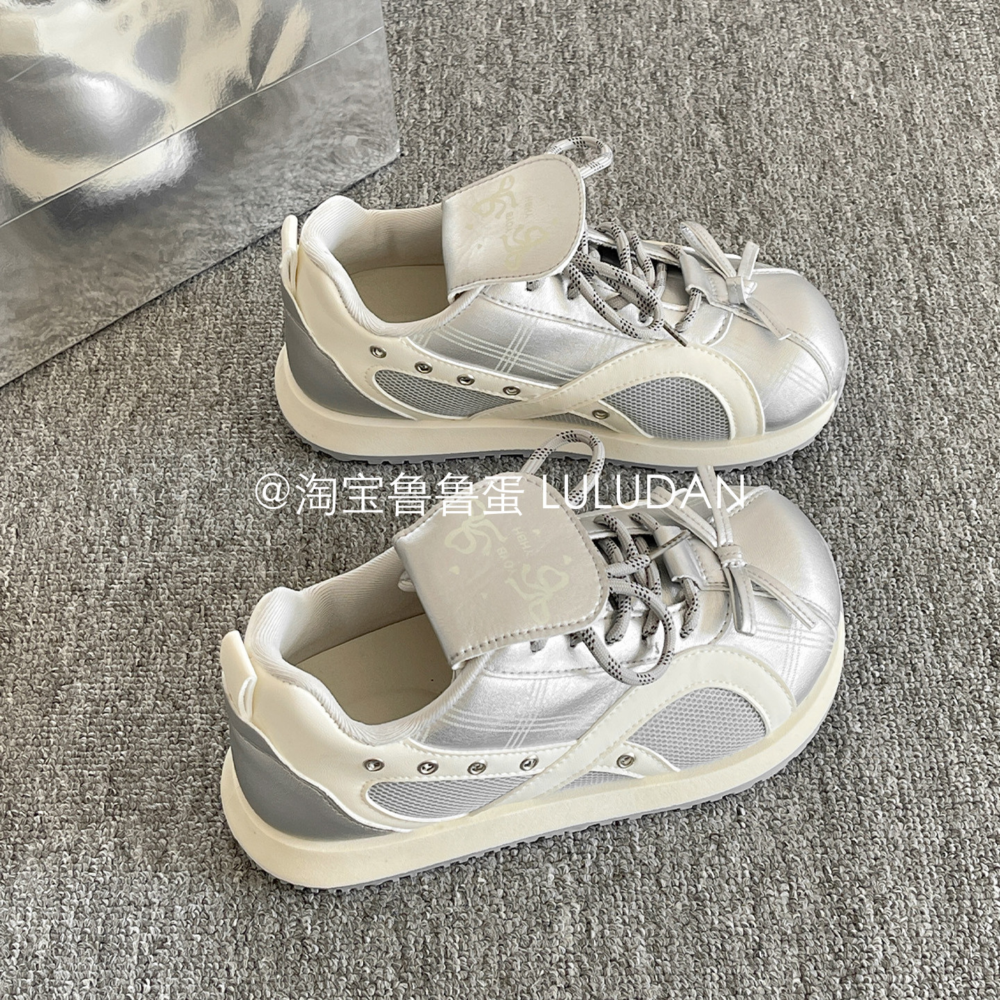 鲁鲁蛋 银色阿甘鞋女鞋2026新款春季厚底小白鞋休闲板鞋面包鞋潮,女鞋,休闲板鞋,淘宝优惠券,粉丝福利购,淘宝优惠卷