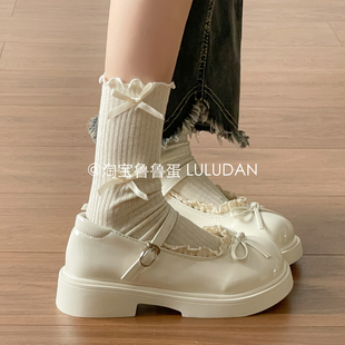 白色蝴蝶结玛丽珍鞋女鞋2026新款今年流行爆款法式百搭厚底小皮鞋
