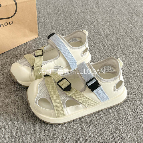 鲁鲁蛋运动包头凉鞋女款2025新款夏季魔术贴百搭小白鞋配裙子单鞋