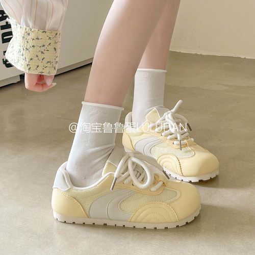鲁鲁蛋复古德训鞋子女2026新款爆款夏季薄底运动鞋网面透气小白鞋