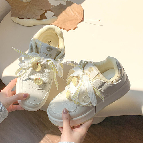 鲁鲁蛋 原创苹果板鞋女款2025新款百搭小众鞋子厚底小白鞋面包鞋