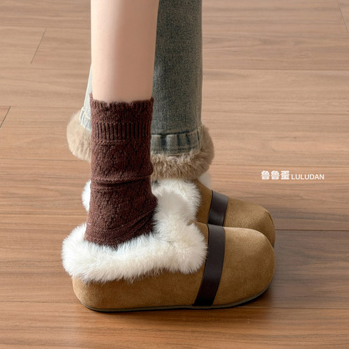 一脚蹬厚底勃肯加绒雪地靴女款