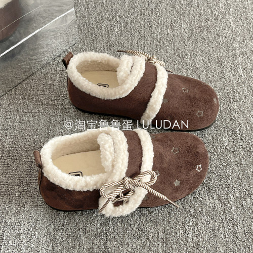 鲁鲁蛋 毛毛勃肯鞋全包女2025新款冬季一脚蹬休闲鞋加绒二棉鞋子