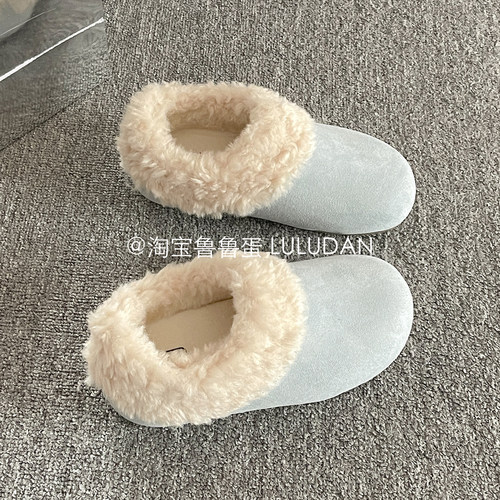 鲁鲁蛋 毛绒一脚蹬全包勃肯鞋女2025新款冬季保暖二棉鞋休闲单鞋