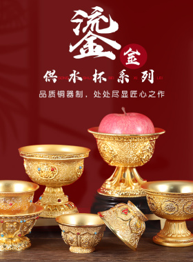供水杯供杯密宗八吉祥铜鎏金圣水杯斋碗尼泊尔藏式供奉用品