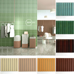 绿色长条马赛克通体瓷砖 卫生间浴室墙砖 咖啡服装店门头背景墙