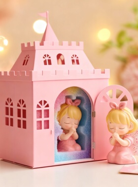 少女风粉色小公主城堡摆件PVC装饰品儿童房桌面工艺品