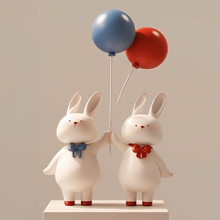 创意卡通兔子装饰摆件可爱蝴蝶结手捧气球桌面装饰品