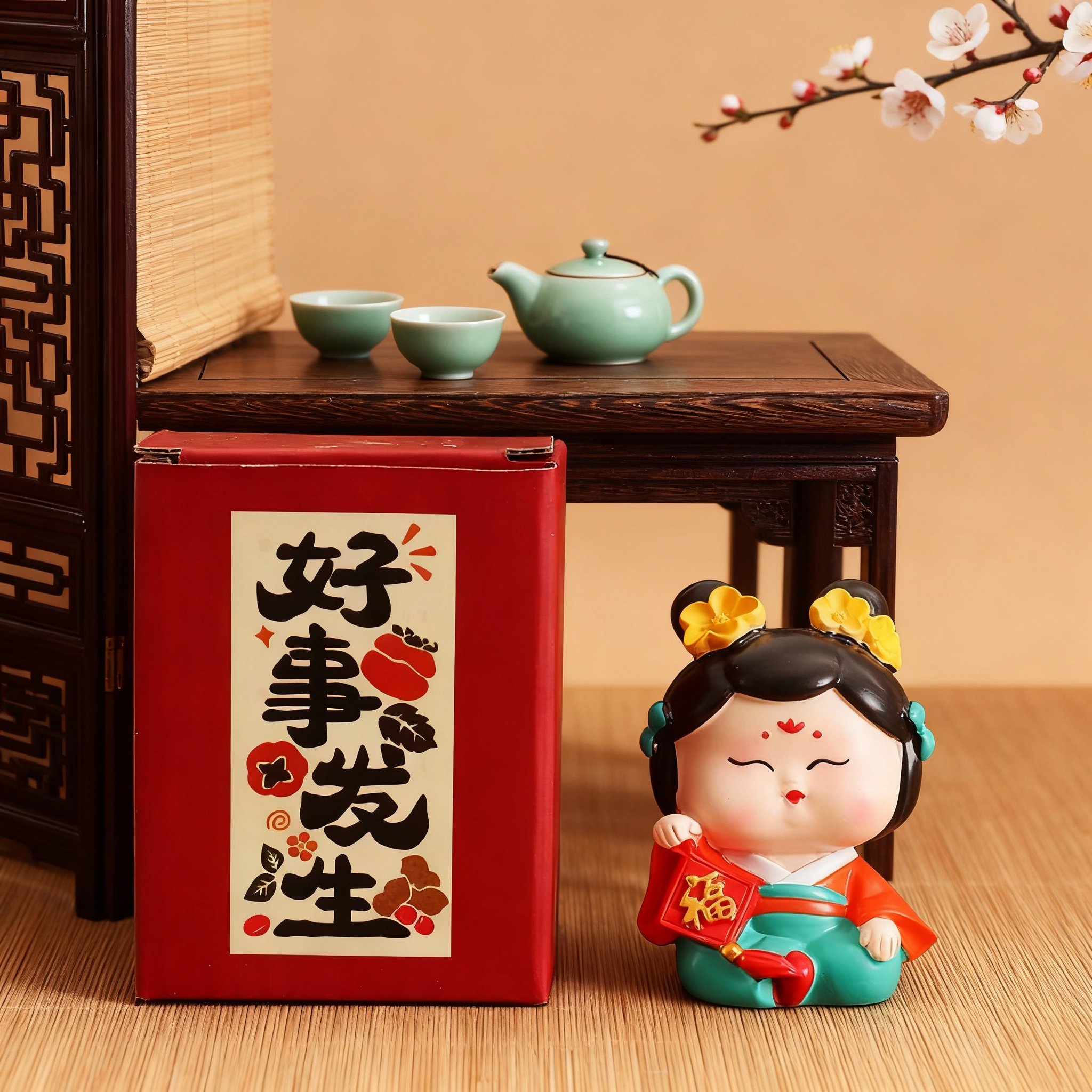 中式卡通人物桌面摆件可爱创意装饰品好事发生字画摆设