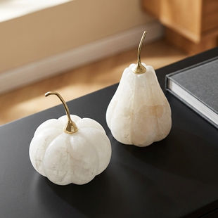 轻奢白色石材南瓜装饰摆件金柄工艺品家居装饰品