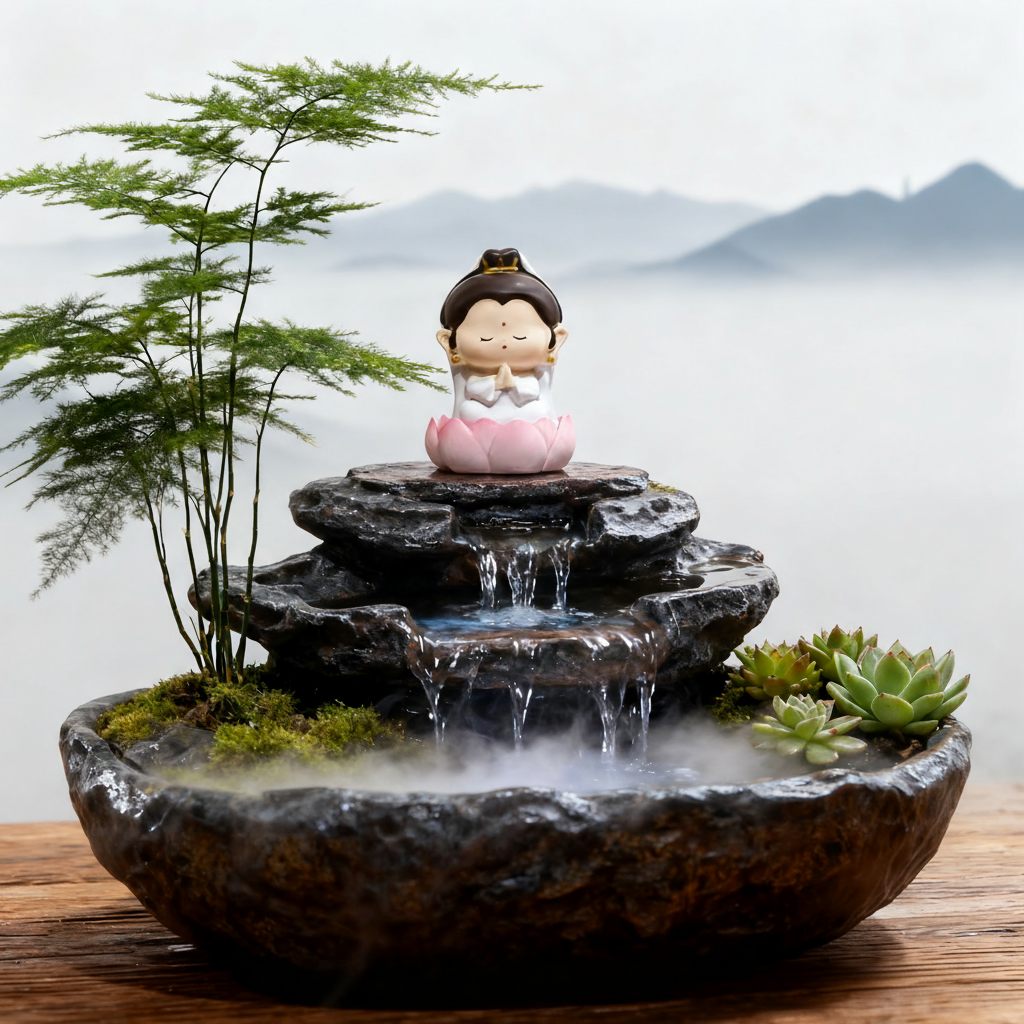 中式禅意佛像流水摆件陶瓷假山盆景家居装饰国学艺术品