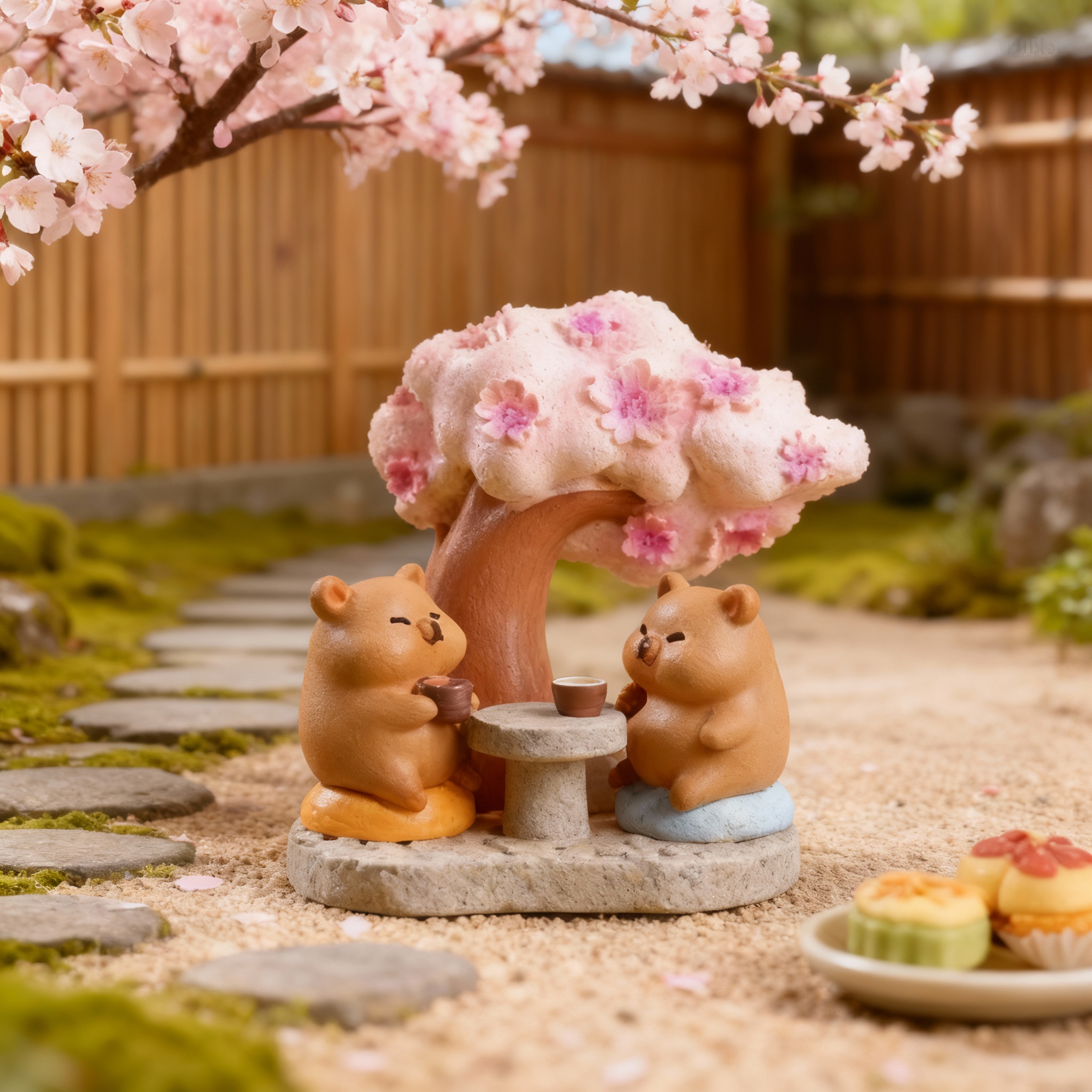 可爱小熊樱花树治愈系桌面摆件