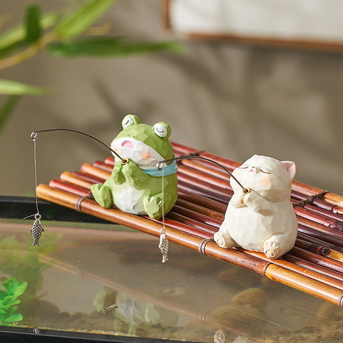 生态古法鱼缸边造景钓鱼小摆件