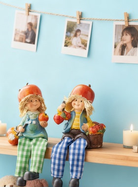 田园丰收南瓜帽女孩装饰摆件