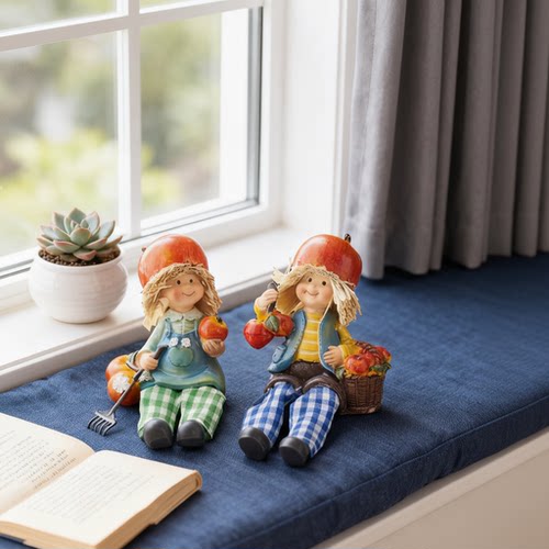 手工田园苹果女孩3D模型摆件