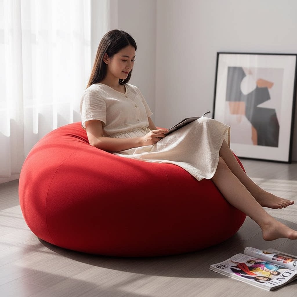 懒人沙发豆袋单人可躺可睡小户型卧室客厅阳台简约红色布艺