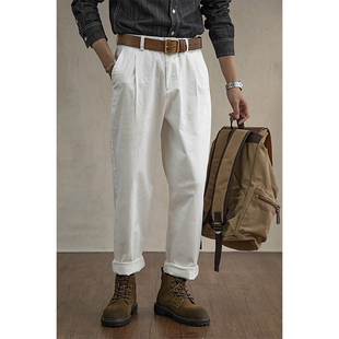 WR唔刃美式复古奇诺裤锥形休闲裤松紧腰宽松咔叽白色工装裤男秋冬